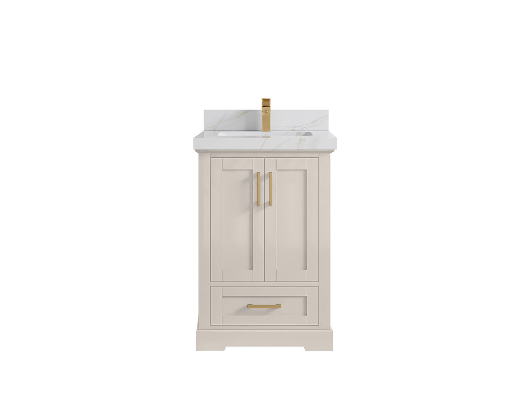 Boston 24 in. W x 22 in. D Single Sink Bathroom Vanity in Fine Grain with 2 in Calacatta Sienna Countertop