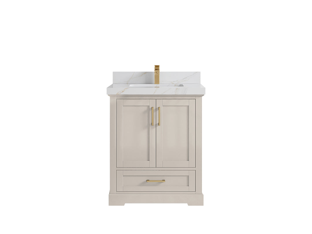Boston 30 in. W x 22 in. D Single Sink Bathroom Vanity in Fine Grain with 2 in Calacatta Sienna Countertop