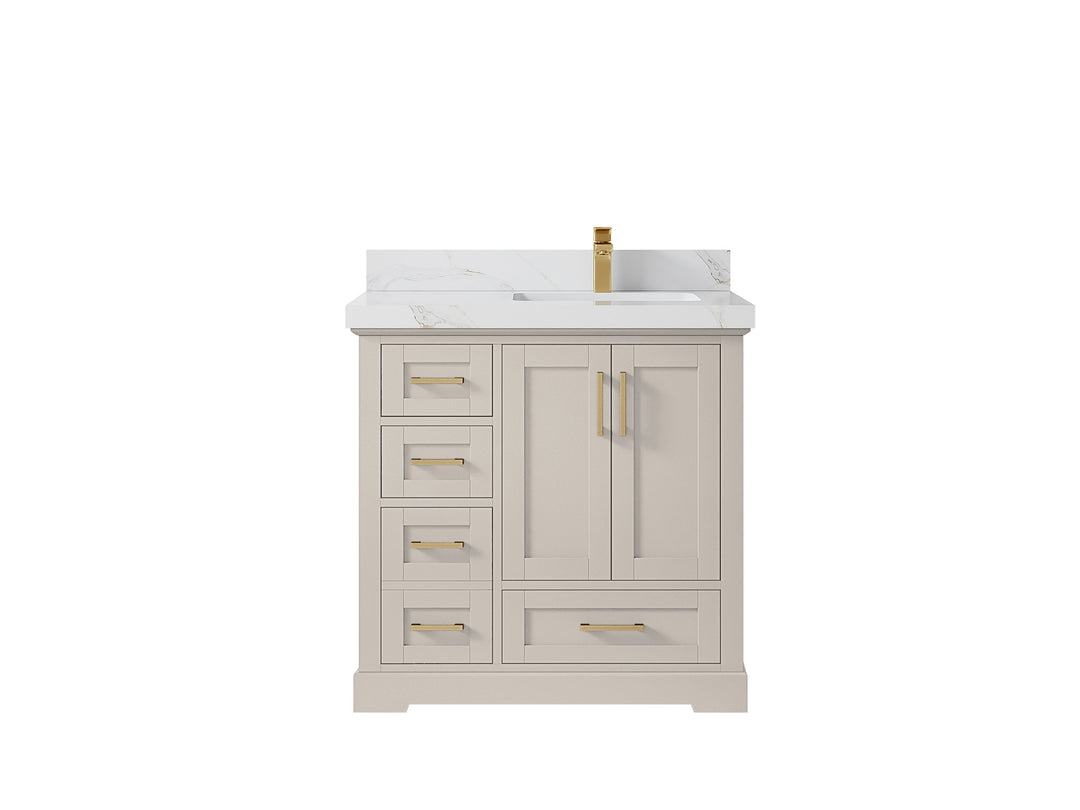 Boston 36 in. W x 22 in. D Single Sink Bathroom Vanity in Fine Grain with 2 in Calacatta Sienna Countertop