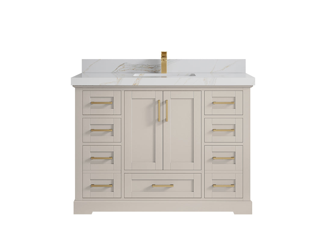 Boston 48 in. W x 22 in. D Single Sink Bathroom Vanity in Fine Grain with 2 in Calacatta Sienna Countertop