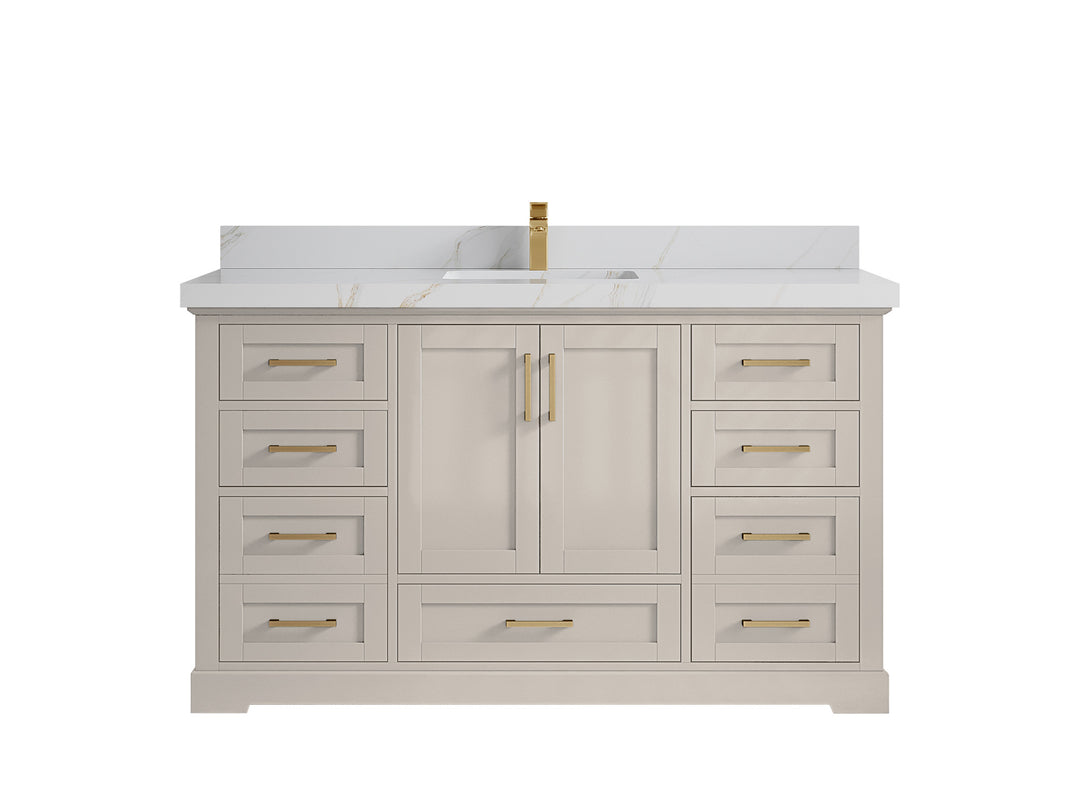 Boston 60 in. W x 22 in. D Single Sink Bathroom Vanity in Fine Grain with 2 in Calacatta Sienna Countertop