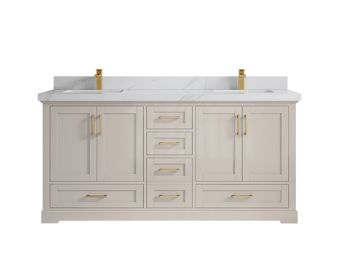 Boston 72 in. W x 22 in. D Double Sink Bathroom Vanity in Fine Grain with 2 in Calacatta Sienna Countertop