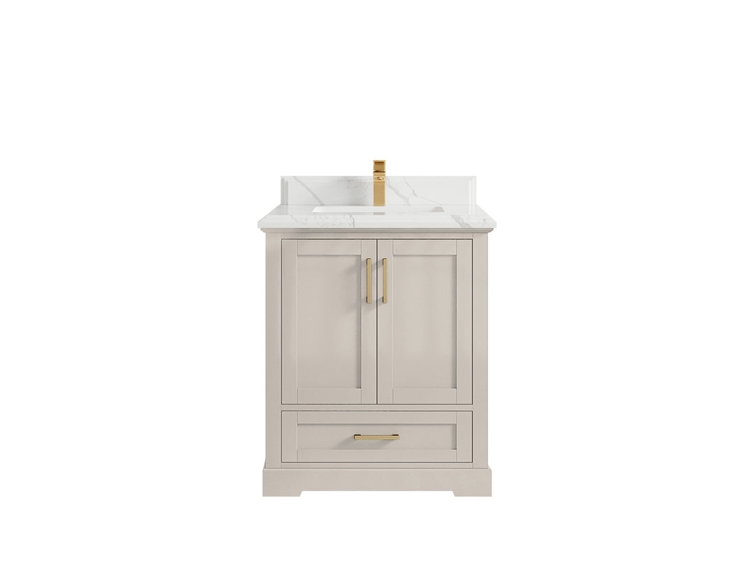 Boston 30 in. W x 22 in. D Single Sink Bathroom Vanity in Fine Grain with 1.5 in Double Cove Edge Calacatta Laza Countertop