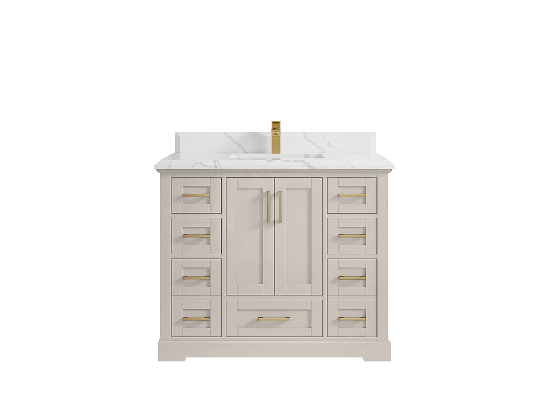 Boston 42 in. W x 22 in. D Single Sink Bathroom Vanity in Fine Grain with 1.5 in Double Cove Edge Calacatta Laza Countertop