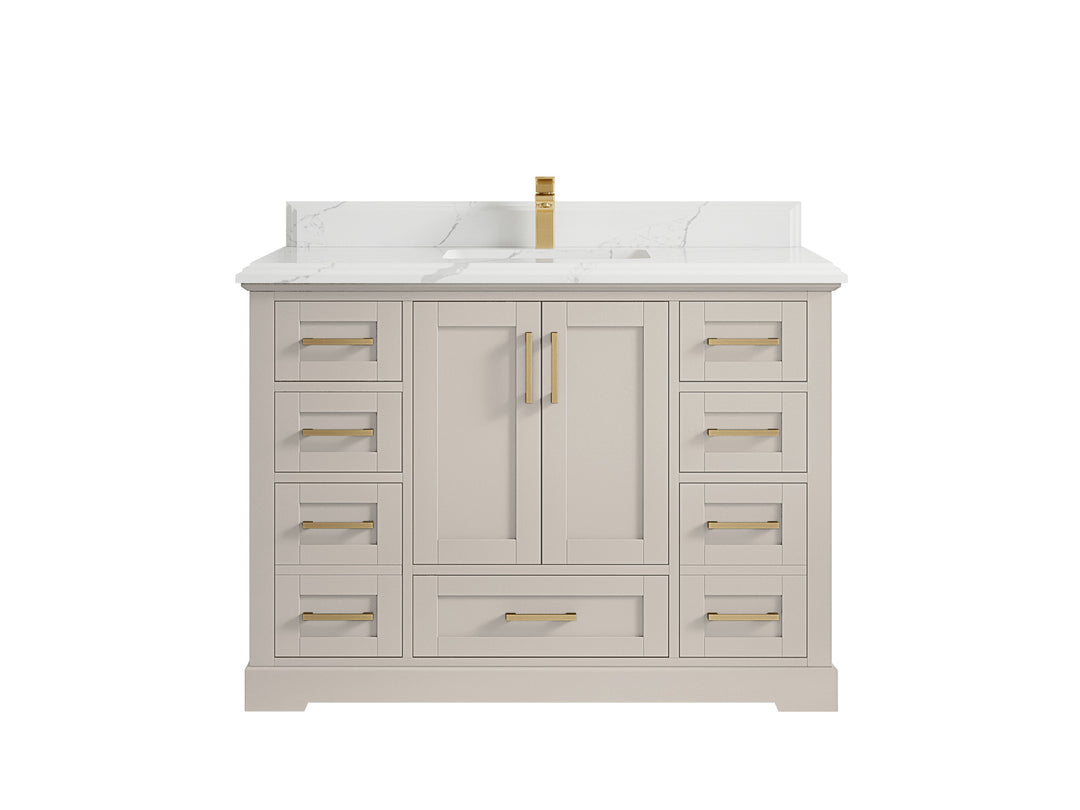Boston 48 in. W x 22 in. D Single Sink Bathroom Vanity in Fine Grain with 1.5 in Double Cove Edge Calacatta Laza Countertop