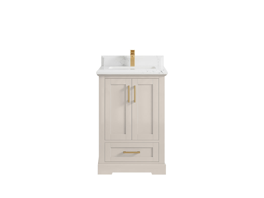 Boston 24 in. W x 22 in. D Single Sink Bathroom Vanity in Fine Grain with 1.5 in Double Cove Edge Empira White Quartz Countertop