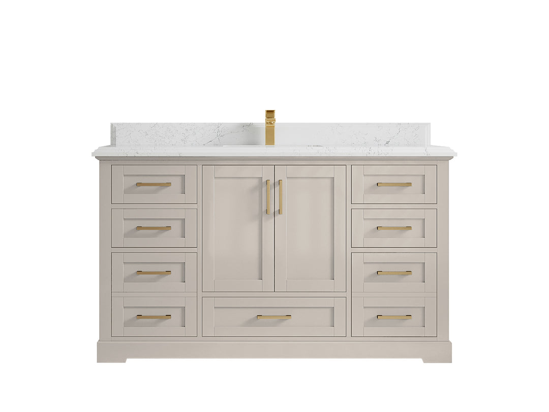 Boston 60 in. W x 22 in. D Single Sink Bathroom Vanity in Fine Grain with 1.5 in Double Cove Edge Empira White Quartz Countertop
