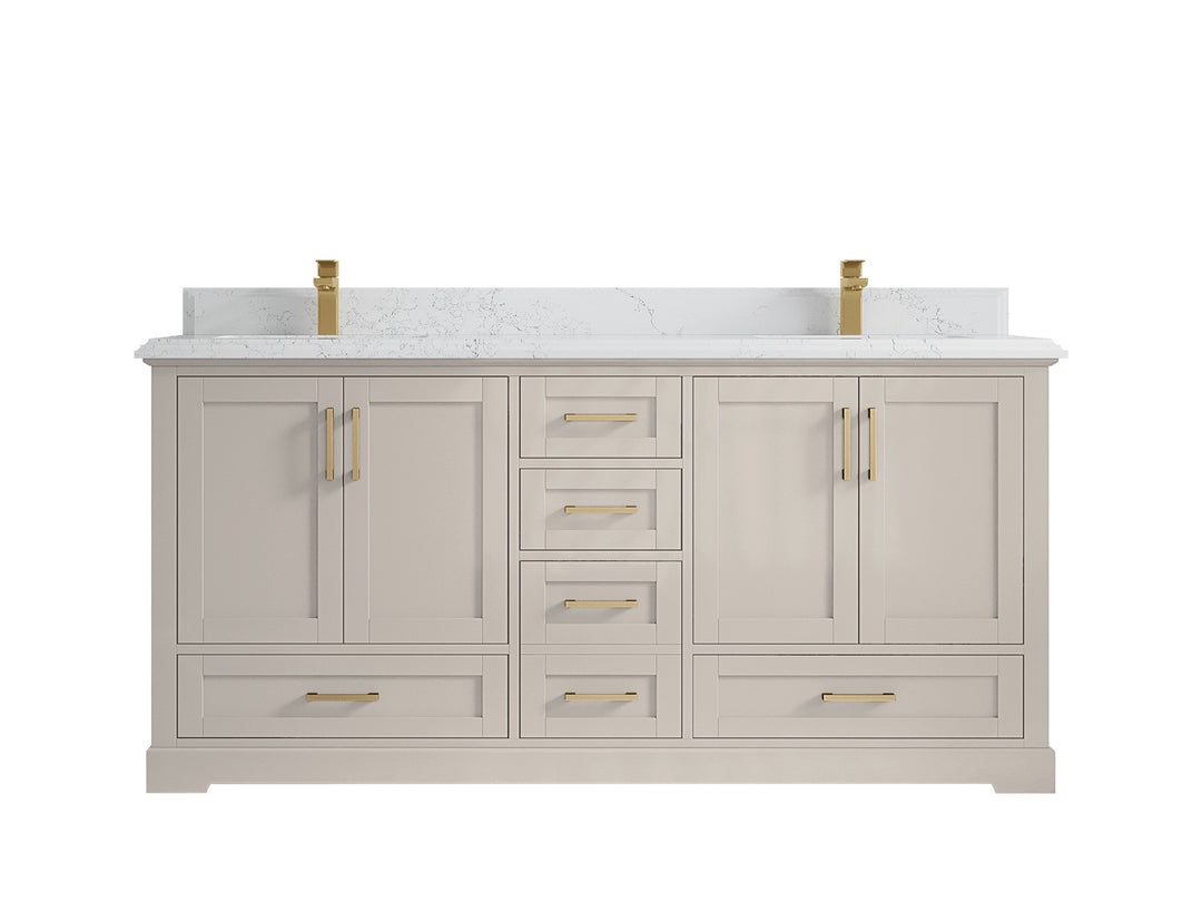 Boston 72 in. W x 22 in. D Double Sink Bathroom Vanity in Fine Grain with 1.5 in Double Cove Edge Empira White Quartz Countertop