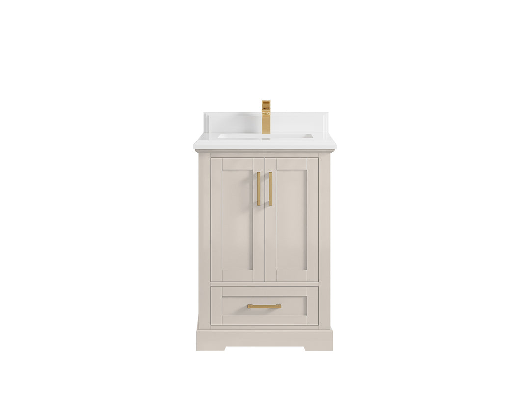 Boston 24 in. W x 22 in. D Single Sink Bathroom Vanity in Fine Grain with 1.5 in Double Cove Edge White Quartz Countertop