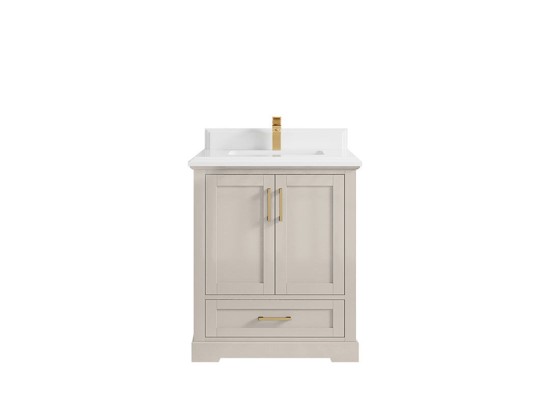 Boston 30 in. W x 22 in. D Single Sink Bathroom Vanity in Fine Grain with 1.5 in Double Cove Edge White Quartz Countertop
