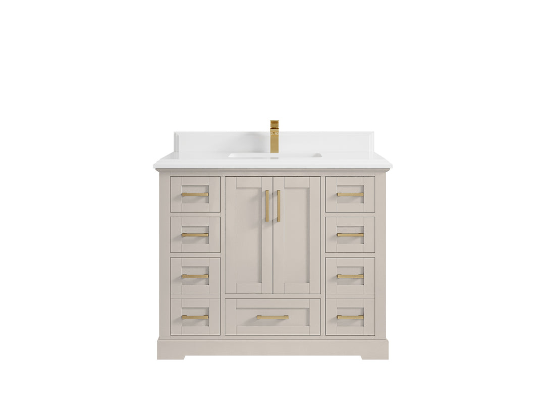 Boston 42 in. W x 22 in. D Single Sink Bathroom Vanity in Fine Grain with 1.5 in Double Cove Edge White Quartz Countertop