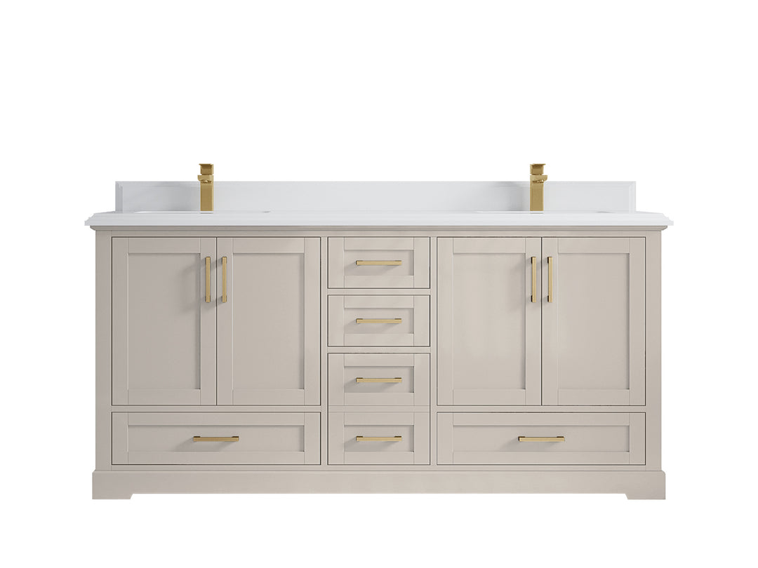 Boston 72 in. W x 22 in. D Double Sink Bathroom Vanity in Fine Grain with 1.5 in Double Cove Edge White Quartz Countertop