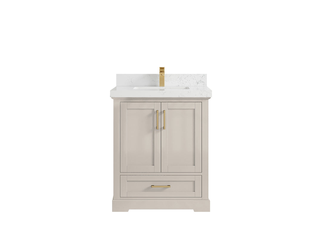 Boston 30 in. W x 22 in. D Single Sink Bathroom Vanity in Fine Grain with 2 in Empira White Countertop