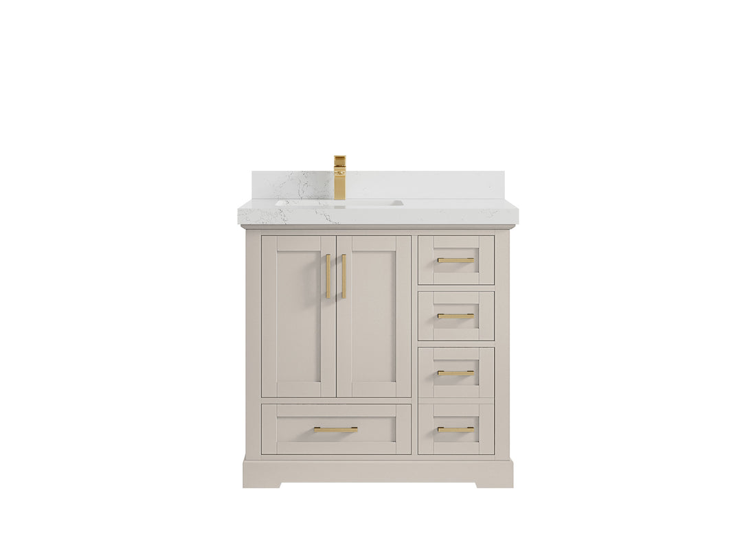 Boston 36 in. W x 22 in. D Single Sink Bathroom Vanity in Fine Grain with 2 in Empira White Countertop