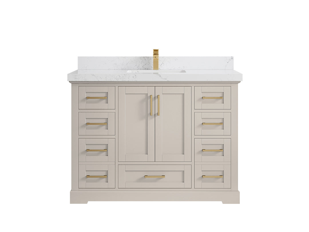 Boston 48 in. W x 22 in. D Single Sink Bathroom Vanity in Fine Grain with 2 in Empira White Countertop