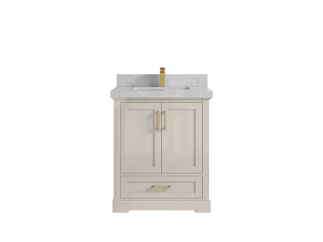 Boston 30 in. W x 22 in. D Single Sink Bathroom Vanity in Fine Grain with 2 in Pearl Light Gray Countertop