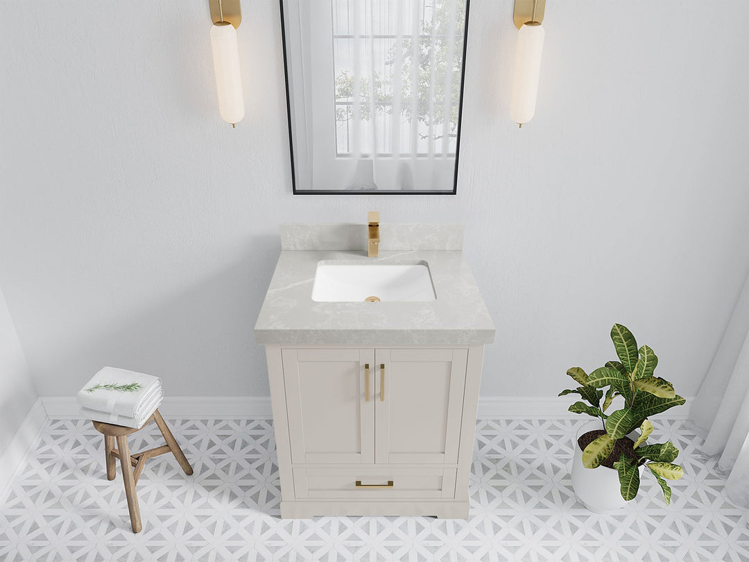 Boston 30 in. W x 22 in. D Single Sink Bathroom Vanity in Fine Grain with 2 in Pearl Light Gray Quartz Countertop - Top View