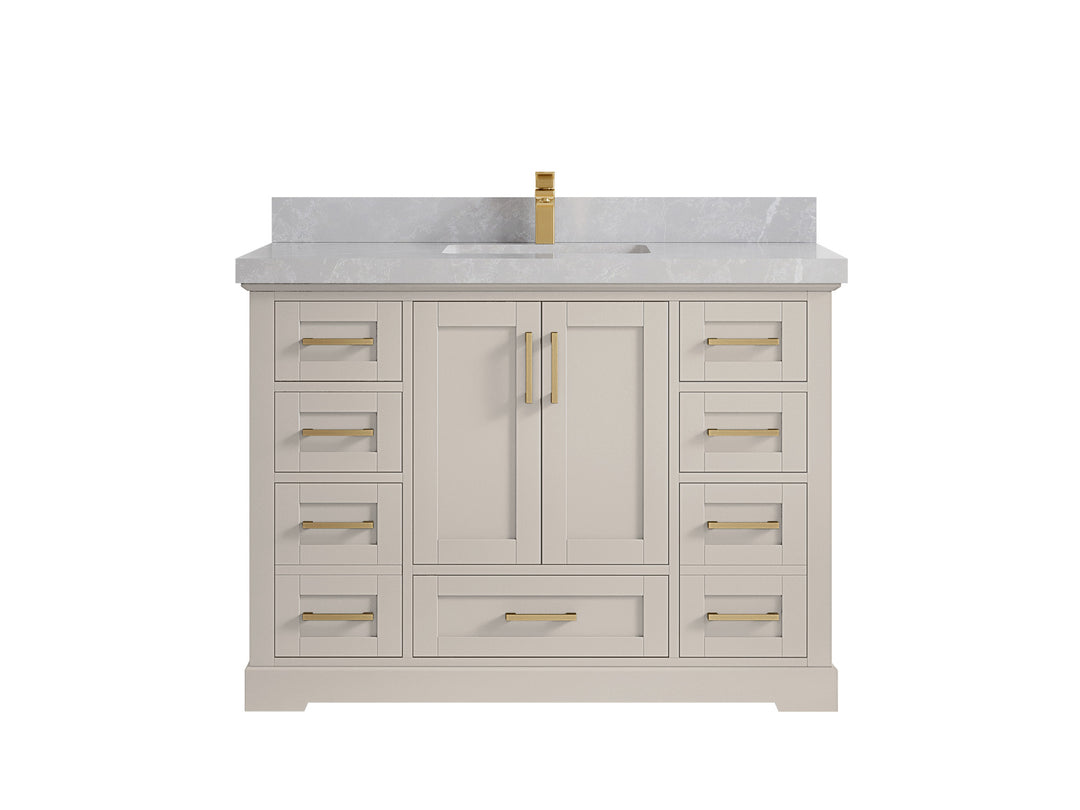 Boston 48 in. W x 22 in. D Single Sink Bathroom Vanity in Fine Grain with 2 in Pearl Light Gray Countertop