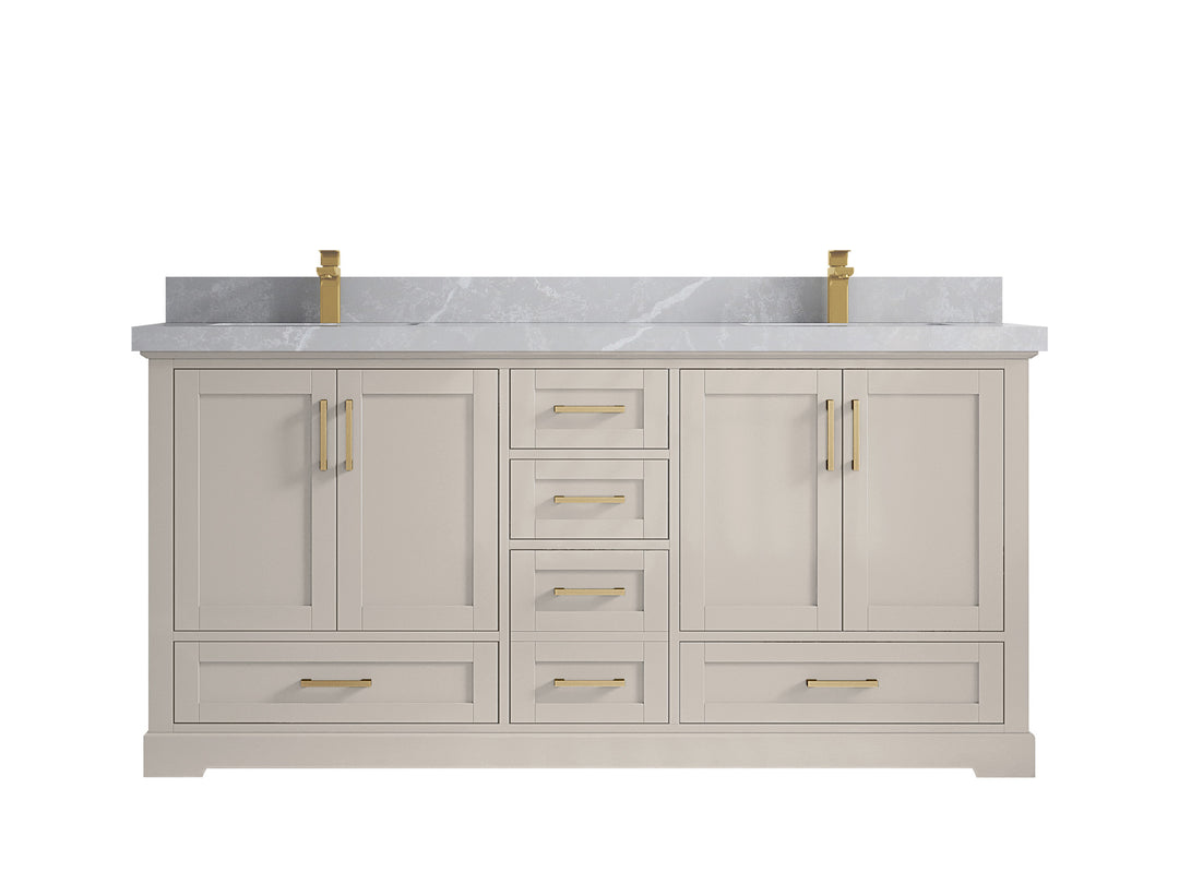 Boston 72 in. W x 22 in. D Double Sink Bathroom Vanity in Fine Grain with 2 in Pearl Light Gray Countertop