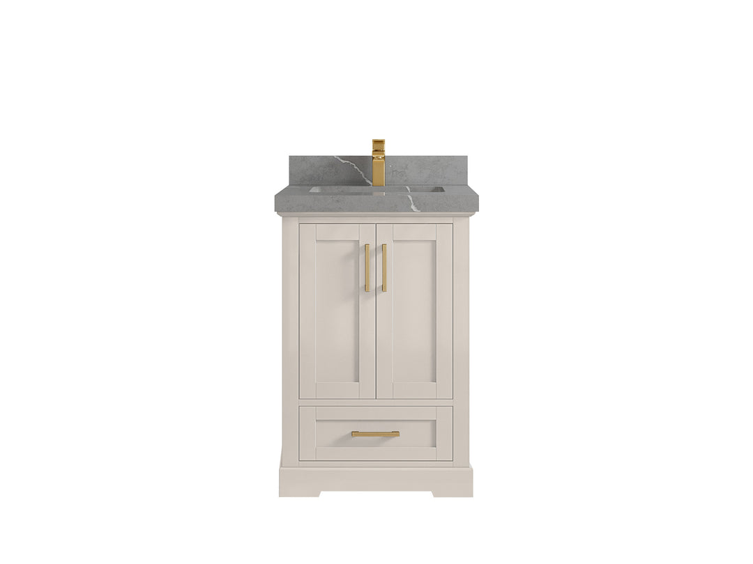 Boston 24 in. W x 22 in. D Single Sink Bathroom Vanity in Fine Grain with 2 in Piatra Gray Quartz Countertop