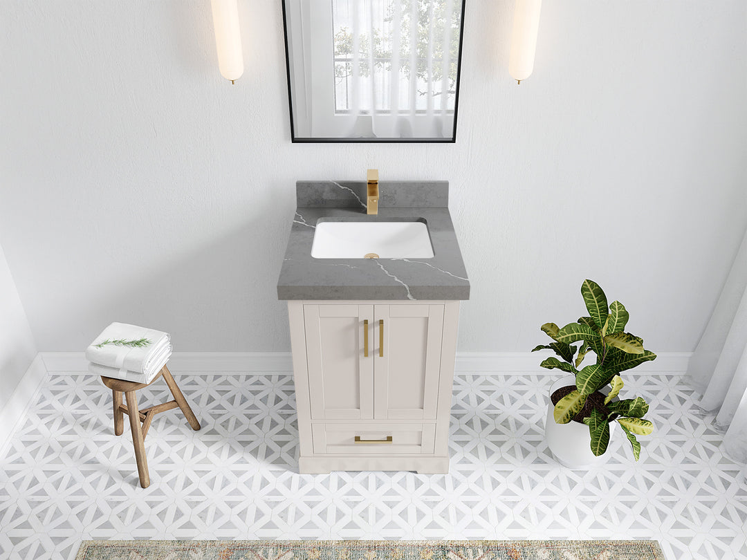 Boston 24 in. W x 22 in. D Single Sink Bathroom Vanity in Fine Grain with 2 in Piatra Gray Quartz Countertop - Top View