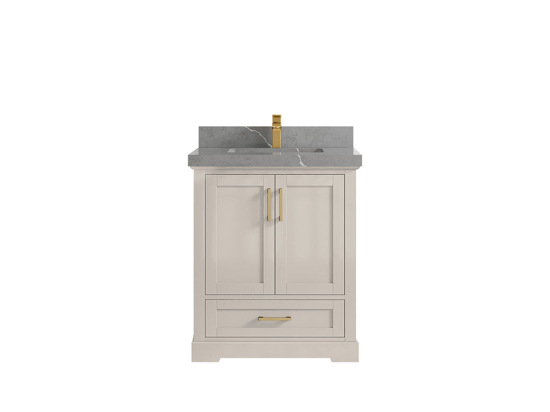 Boston 30 in. W x 22 in. D Single Sink Bathroom Vanity in Fine Grain with 2 in Piatra Gray Quartz Countertop