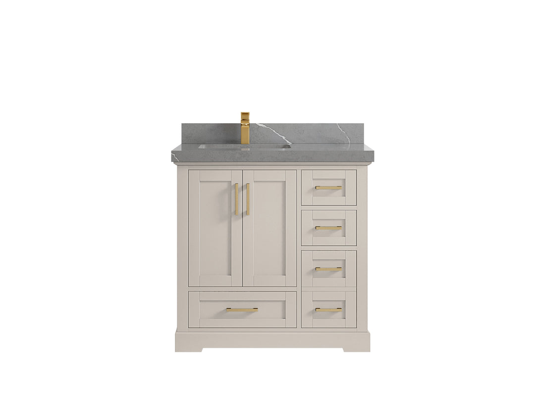Boston 36 in. W x 22 in. D Single Sink Bathroom Vanity in Fine Grain with 2 in Piatra Gray Quartz Countertop