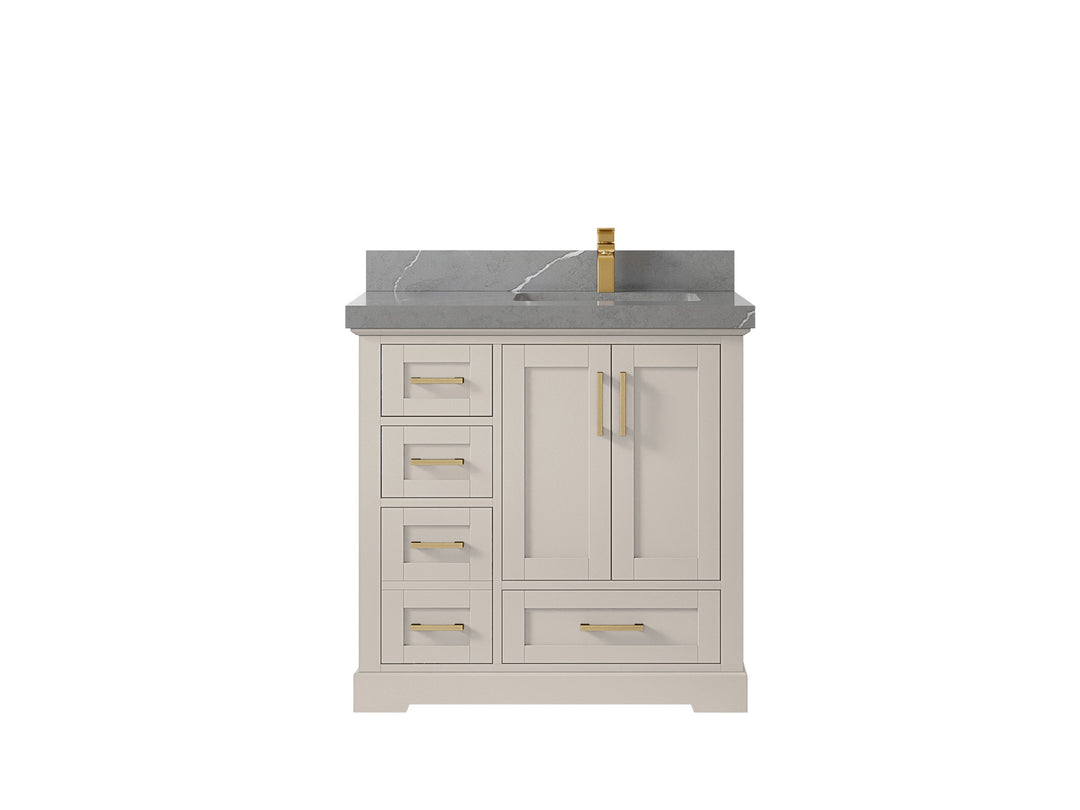 Boston 36 in. W x 22 in. D Single Sink Bathroom Vanity in Fine Grain with 2 in Piatra Gray Quartz Countertop
