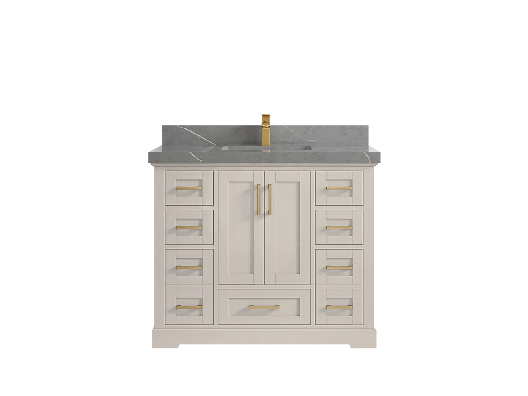 Boston 42 in. W x 22 in. D Single Sink Bathroom Vanity in Fine Grain with 2 in Piatra Gray Quartz Countertop