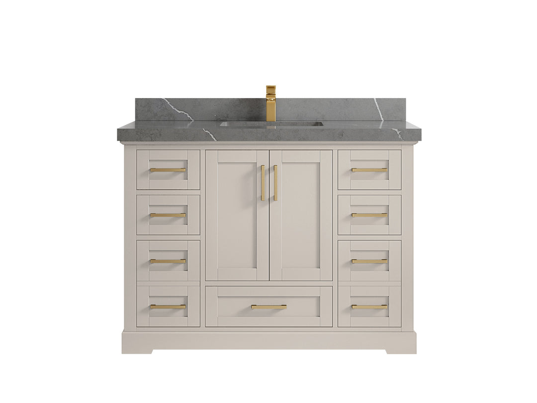 Boston 48 in. W x 22 in. D Single Sink Bathroom Vanity in Fine Grain with 2 in Piatra Gray Quartz Countertop