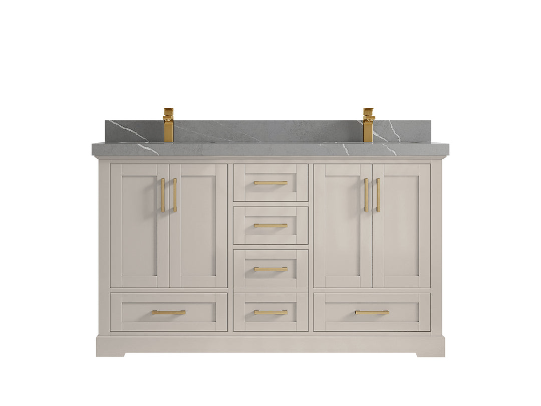 Boston 60 in. W x 22 in. D Double Sink Bathroom Vanity in Fine Grain with 2 in Piatra Gray Quartz Countertop
