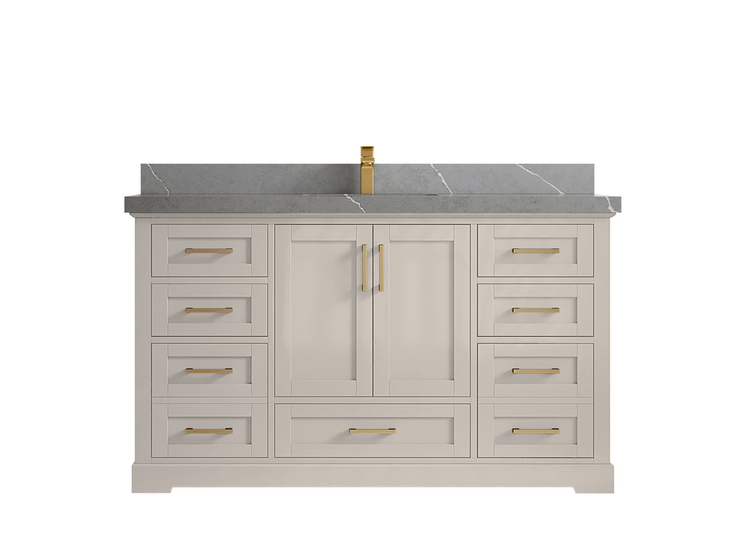Boston 60 in. W x 22 in. D Single Sink Bathroom Vanity in Fine Grain with 2 in Piatra Gray Quartz Countertop