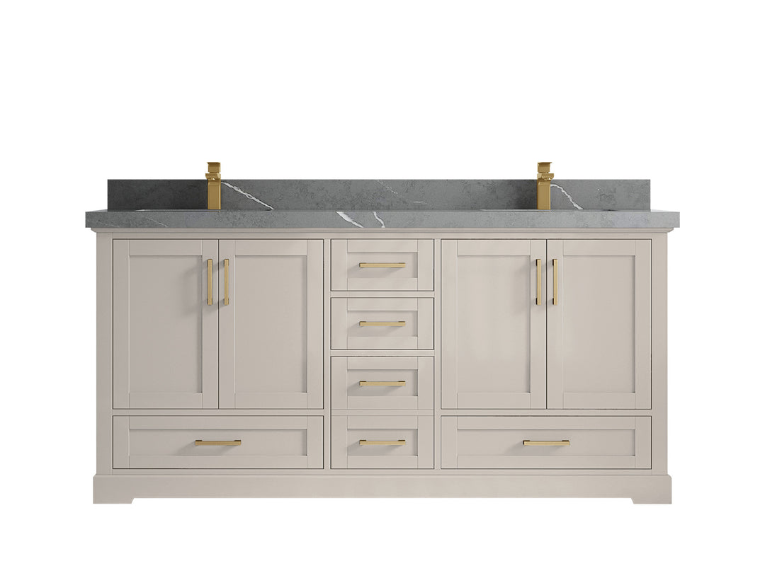 Boston 72 in. W x 22 in. D Double Sink Bathroom Vanity in Fine Grain with 2 in Piatra Gray Quartz Countertop