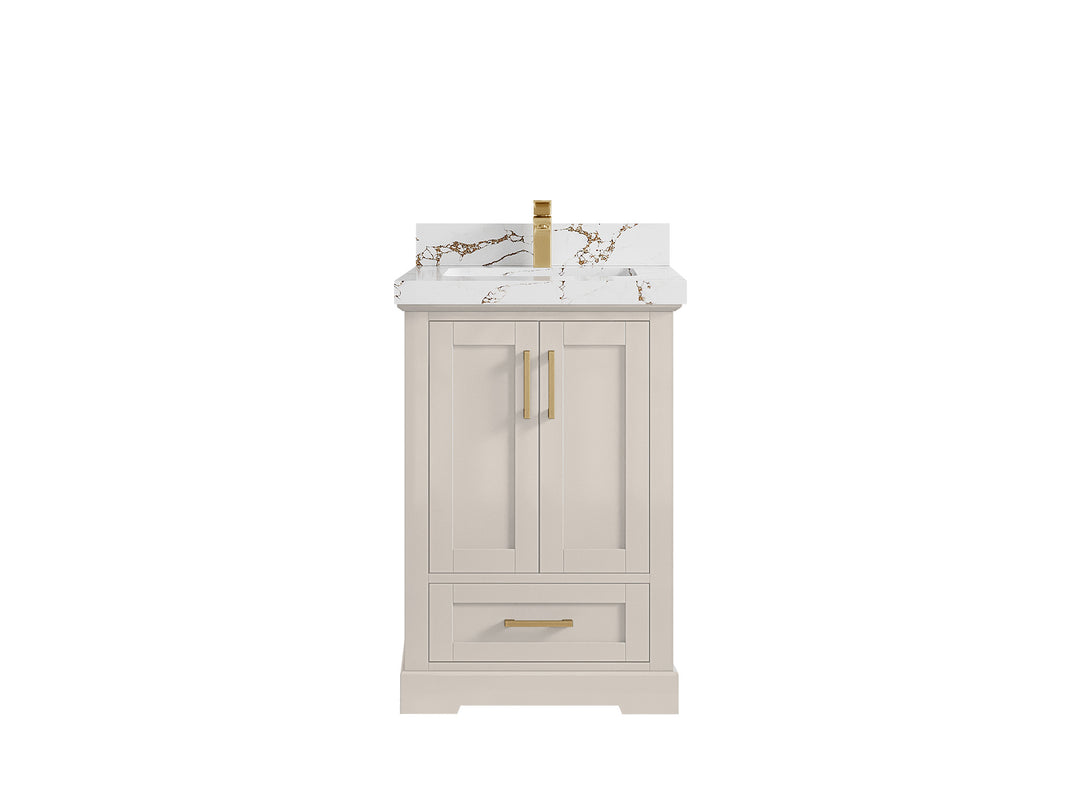 Boston 24 in. W x 22 in. D Single Sink Bathroom Vanity in Fine Grain with 2 in Viola Brown Quartz Countertop