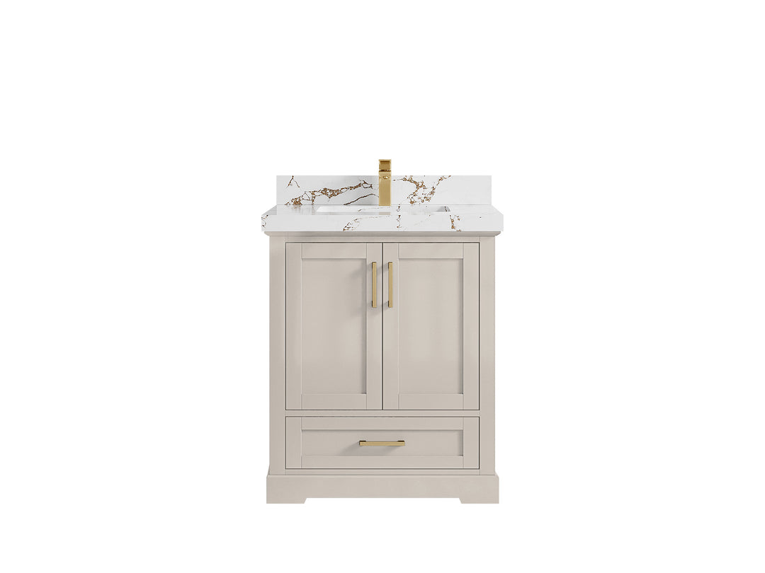Boston 30 in. W x 22 in. D Single Sink Bathroom Vanity in Fine Grain with 2 in Viola Brown Quartz Countertop