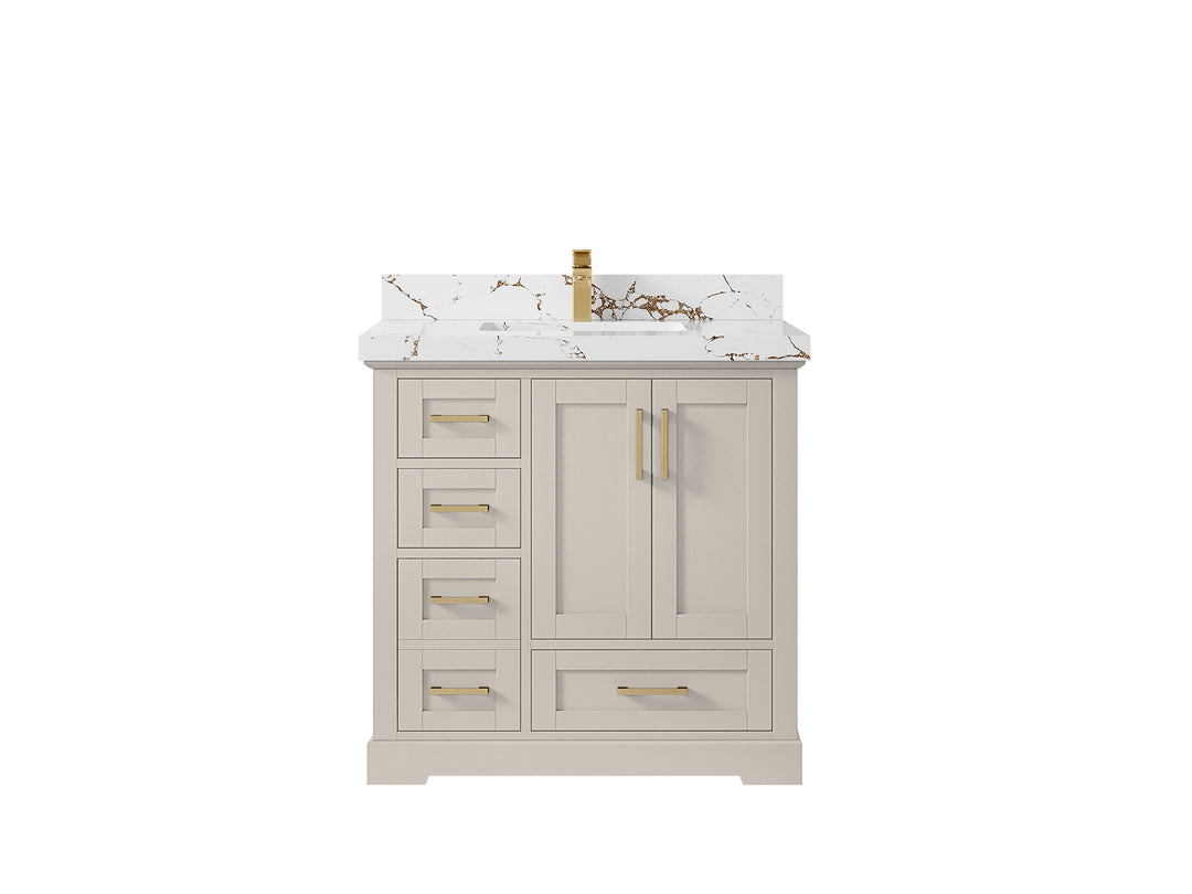 Boston 36 in. W x 22 in. D Single Sink Bathroom Vanity in Fine Grain with 2 in Viola Gold Quartz Countertop
