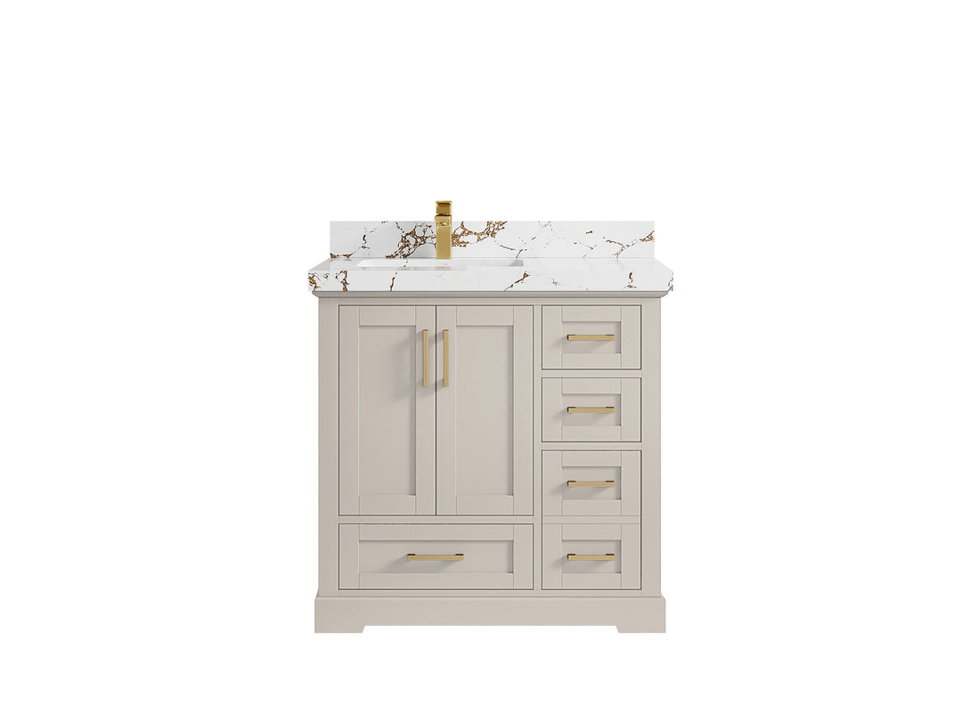 Boston 36 in. W x 22 in. D Single Sink Bathroom Vanity in Fine Grain with 2 in Viola Brown Quartz Countertop