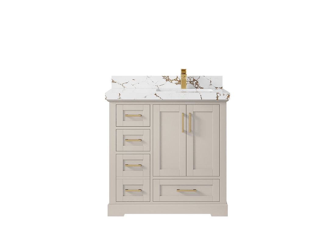 Boston 36 in. W x 22 in. D Single Sink Bathroom Vanity in Fine Grain with 2 in Viola Brown Quartz Countertop