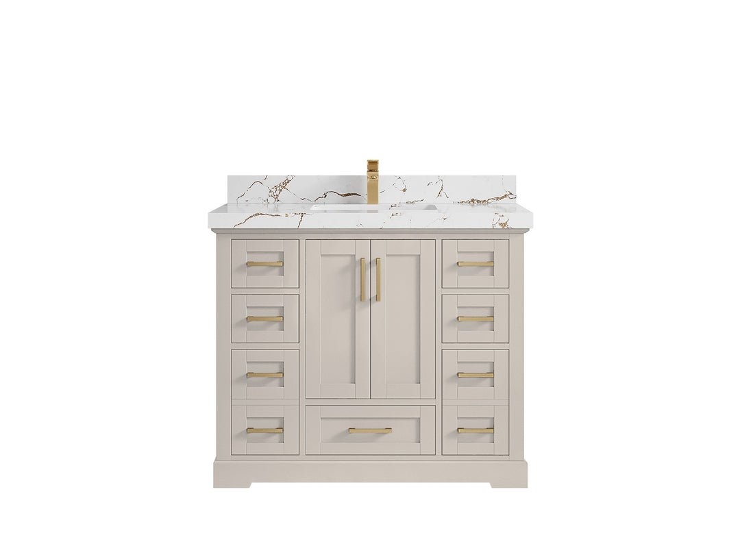 Boston 42 in. W x 22 in. D Single Sink Bathroom Vanity in Fine Grain with 2 in Viola Brown Quartz Countertop
