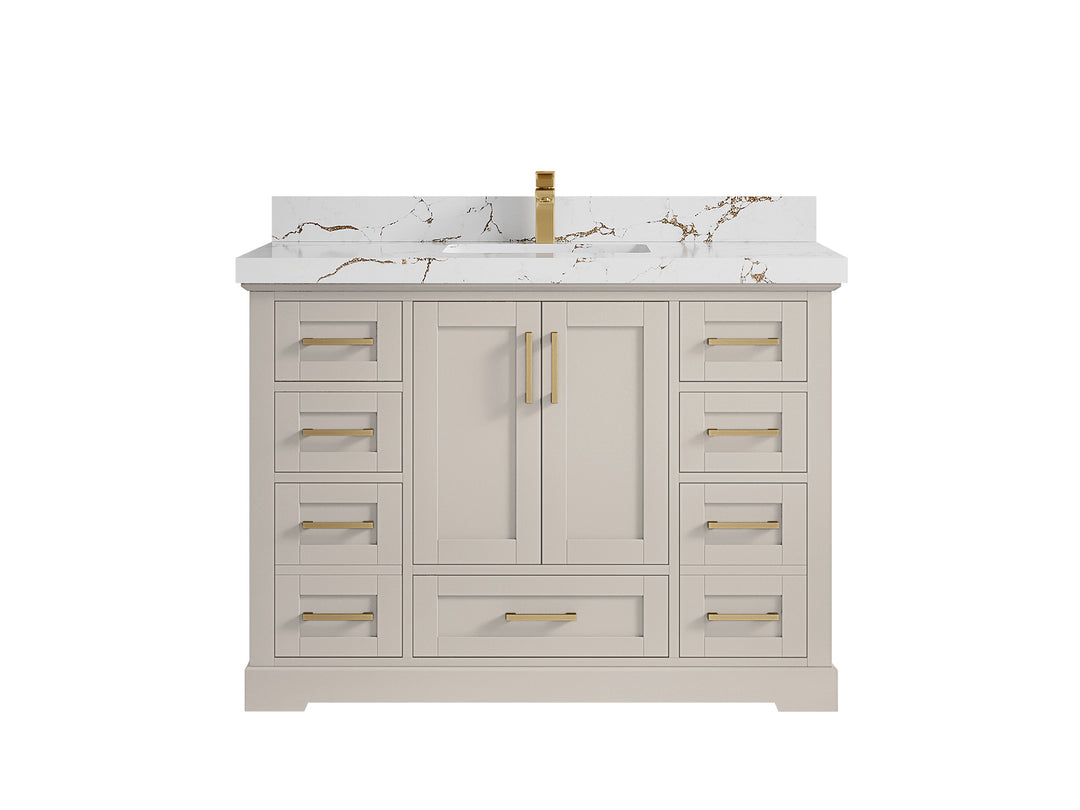 Boston 48 in. W x 22 in. D Single Sink Bathroom Vanity in Fine Grain with 2 in Viola Brown Quartz Countertop