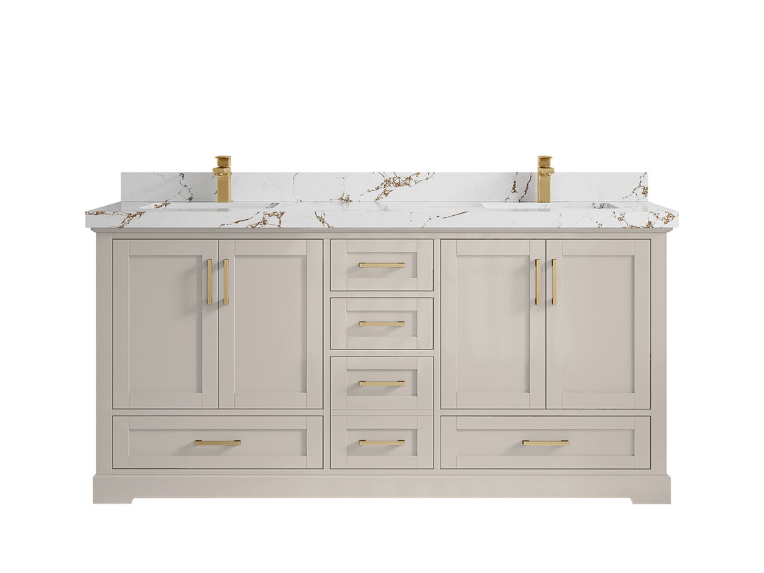 Boston 72 in. W x 22 in. D Double Sink Bathroom Vanity in Fine Grain with 2 in Viola Brown Quartz Countertop