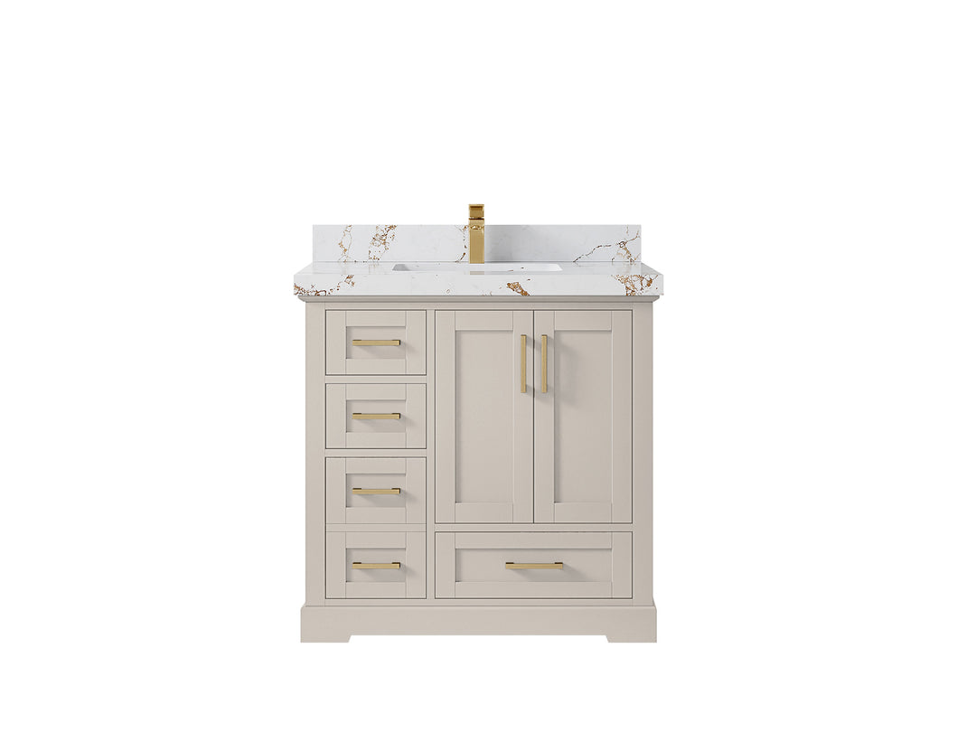 Boston 36 in. W x 22 in. D Single Sink Bathroom Vanity in Fine Grain with 2 in Viola Brown Quartz Countertop