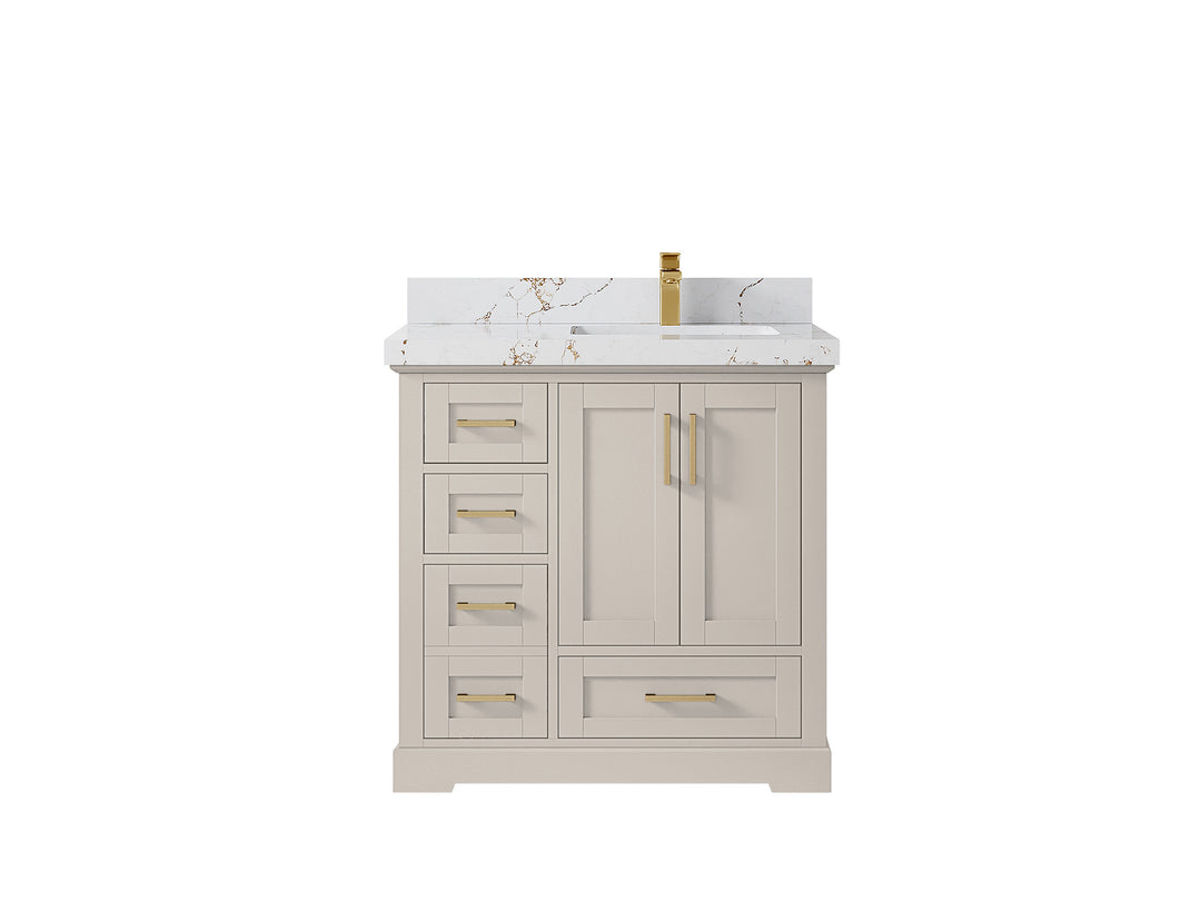 Boston 36 in. W x 22 in. D Single Sink Bathroom Vanity in Fine Grain with 2 in Viola Gold Quartz Countertop