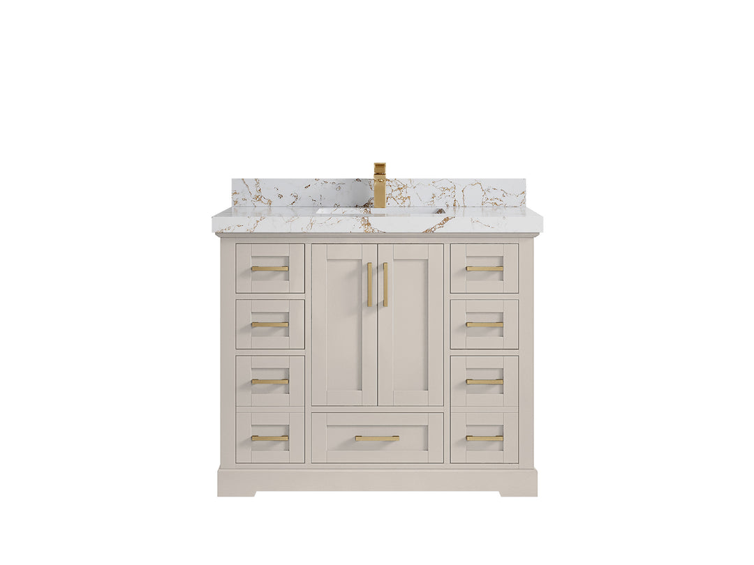 Boston 42 in. W x 22 in. D Single Sink Bathroom Vanity in Fine Grain with 2 in Viola Gold Quartz Countertop