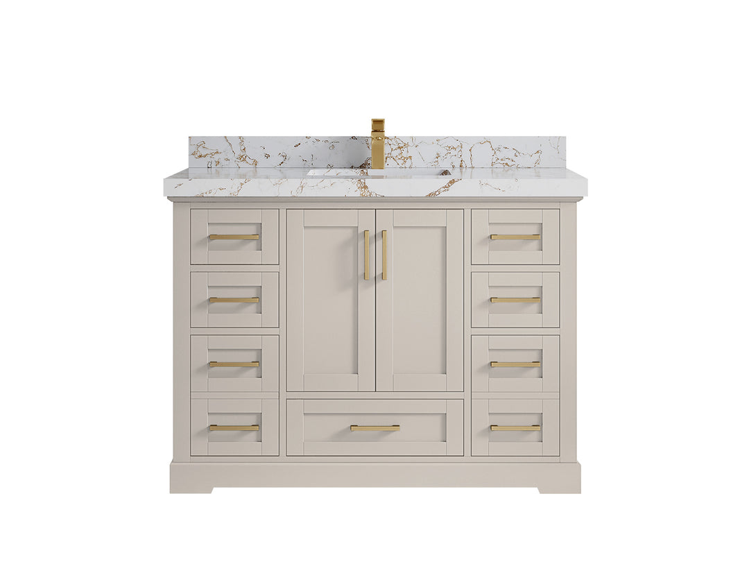 Boston 48 in. W x 22 in. D Single Sink Bathroom Vanity in Fine Grain with 2 in Viola Gold Quartz Countertop