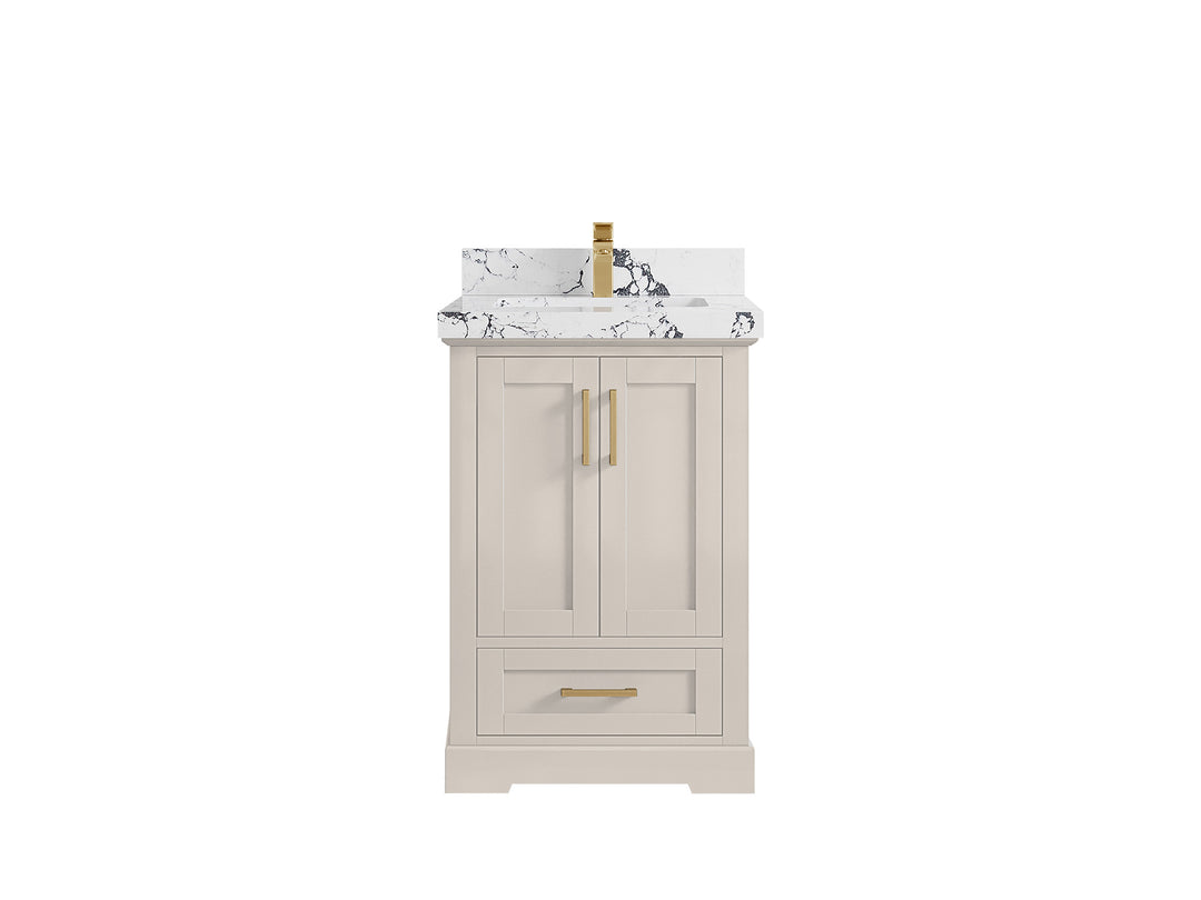 Boston 24 in. W x 22 in. D Single Sink Bathroom Vanity in Fine Grain with 2 in Viola Night Quartz Countertop
