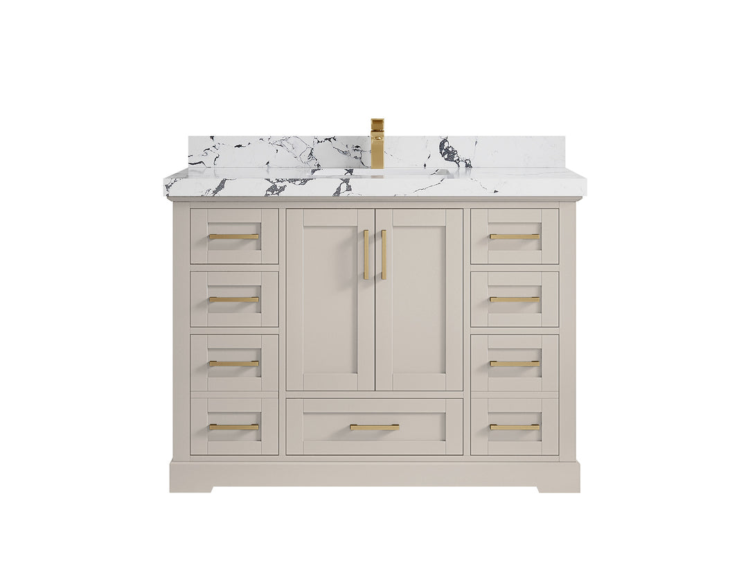 Boston 48 in. W x 22 in. D Single Sink Bathroom Vanity in Fine Grain with 2 in Viola Night Quartz Countertop