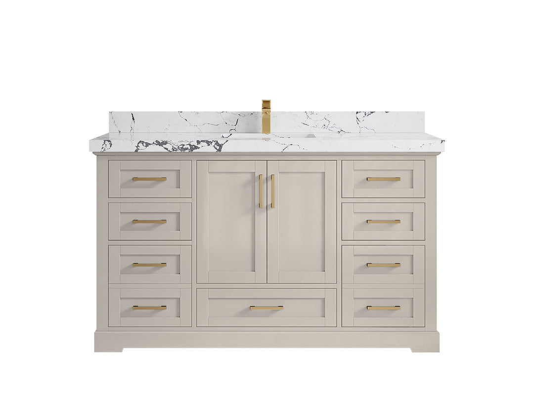 Boston 60 in. W x 22 in. D Single Sink Bathroom Vanity in Fine Grain with 2 in Viola Night Quartz Countertop