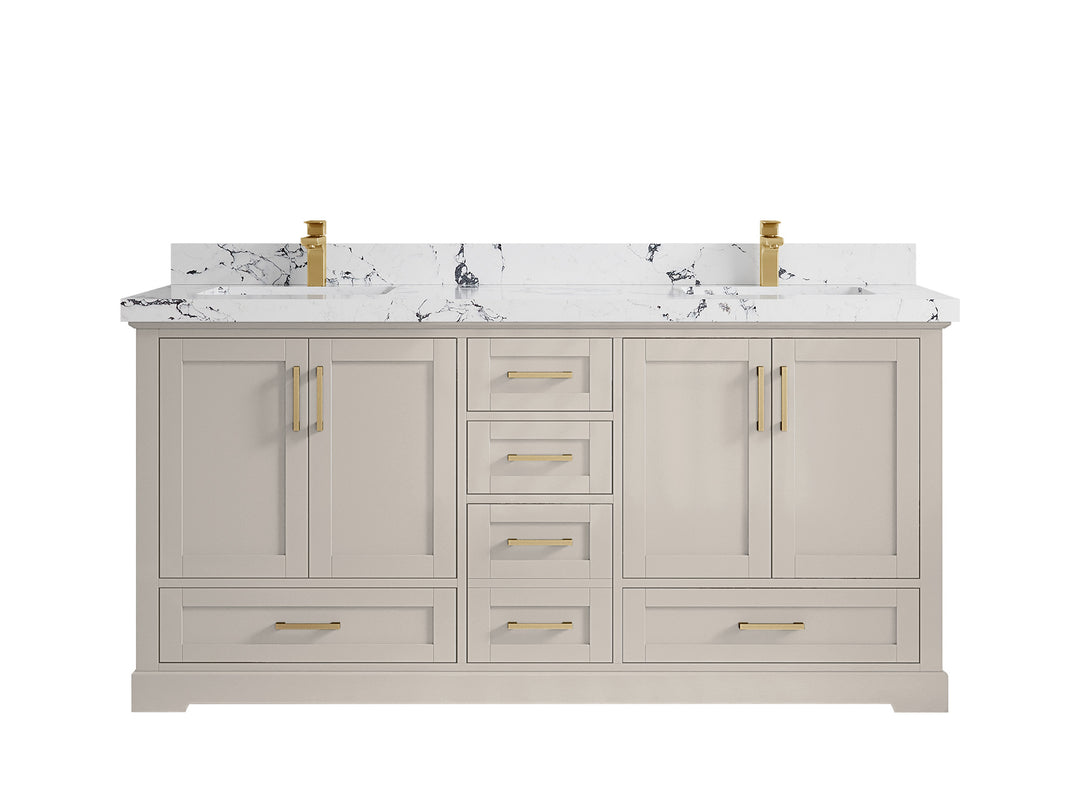 Boston 72 in. W x 22 in. D Double Sink Bathroom Vanity in Fine Grain with 2 in Viola Night Quartz Countertop