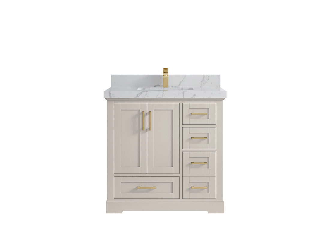 Boston 36 in. W x 22 in. D Single Sink Bathroom Vanity in Fine Grain with 2 in Venatino Quartz Countertop